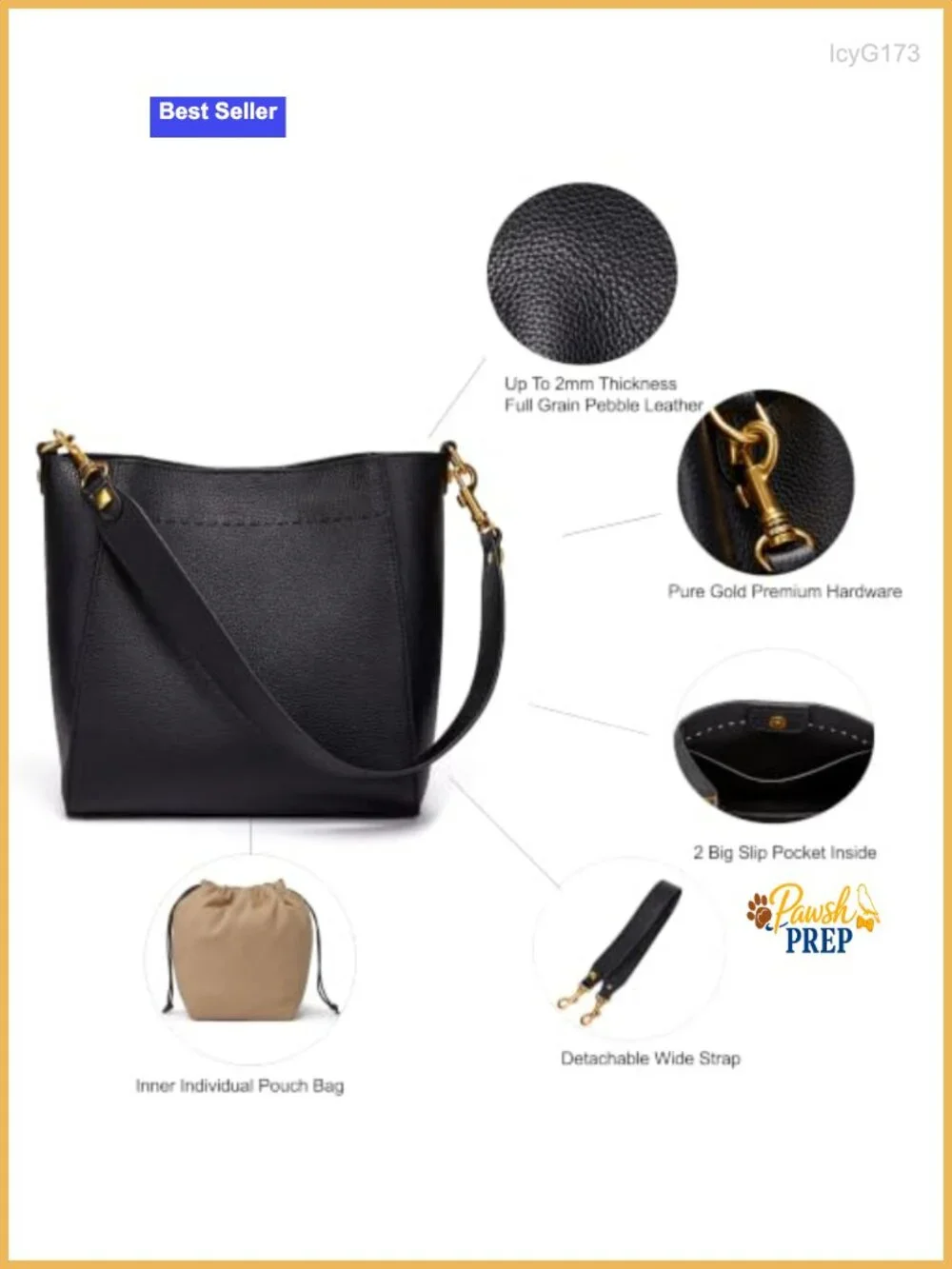 Genuine Leather Bucket Hobo Bag for Women Medium Work Tote Shoulder Handbag